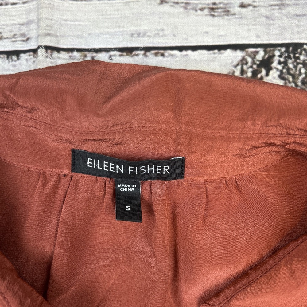 Eileen Fisher Shirt Womens Small Red Salmon 100% Silk Popover Blouse Long Sleeve - Picture 5 of 9